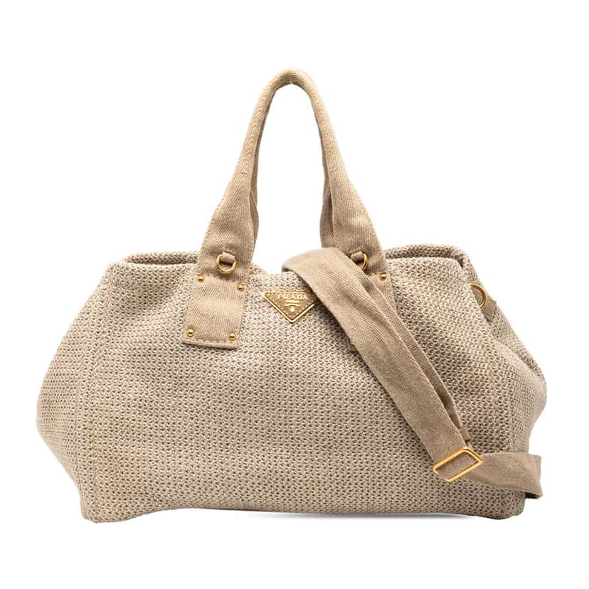 Prada Canapa Linen Satchel Brown Canvas Good condition - Front View