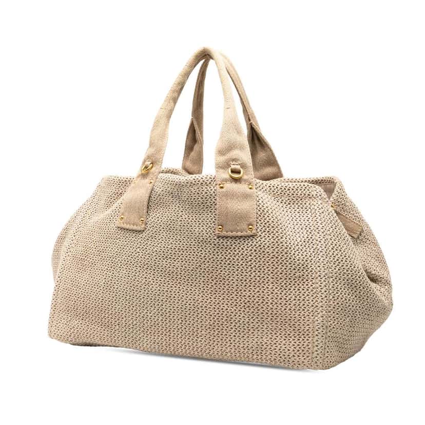 Prada Canapa Linen Satchel Brown Canvas Good condition - Back View