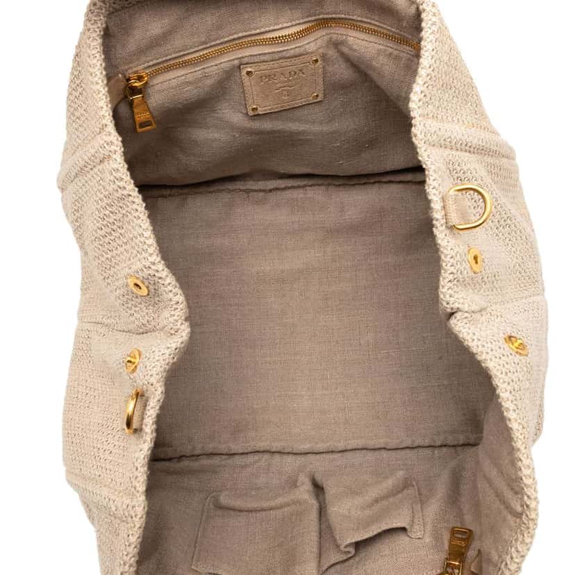 Prada Canapa Linen Satchel Brown Canvas Good condition - Model View