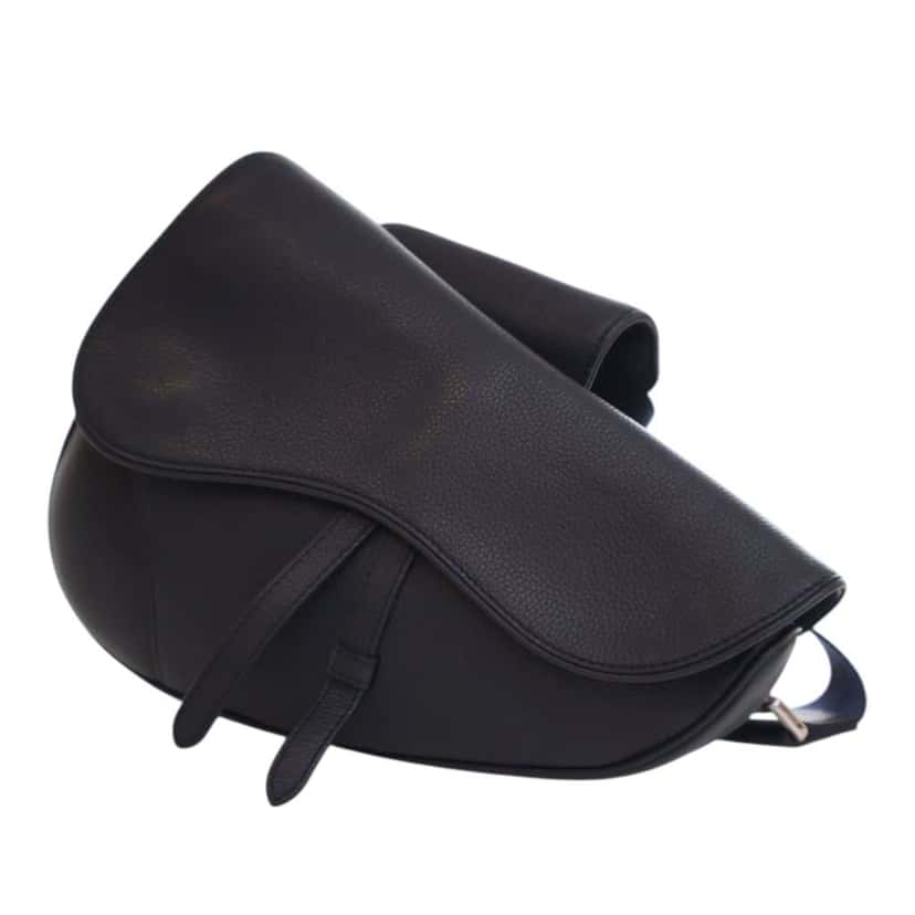 Dior Grained Calfskin Saddle Crossbody Blue Leather Good condition - Back View