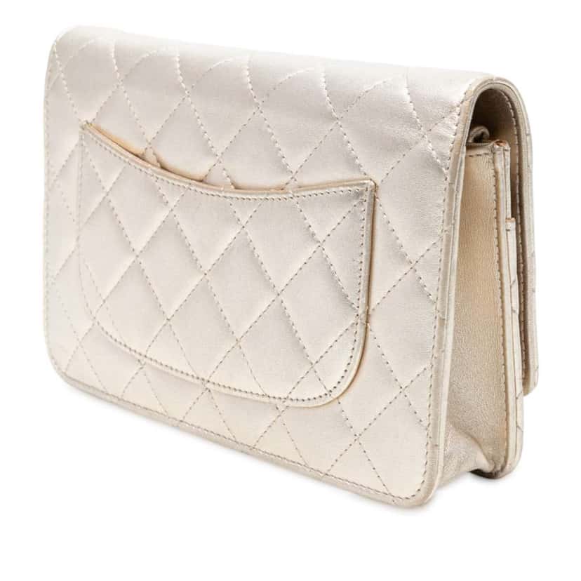 Chanel CC Quilted Metallic Lambskin Wallet on Chain Gold Leather Good condition - Back View