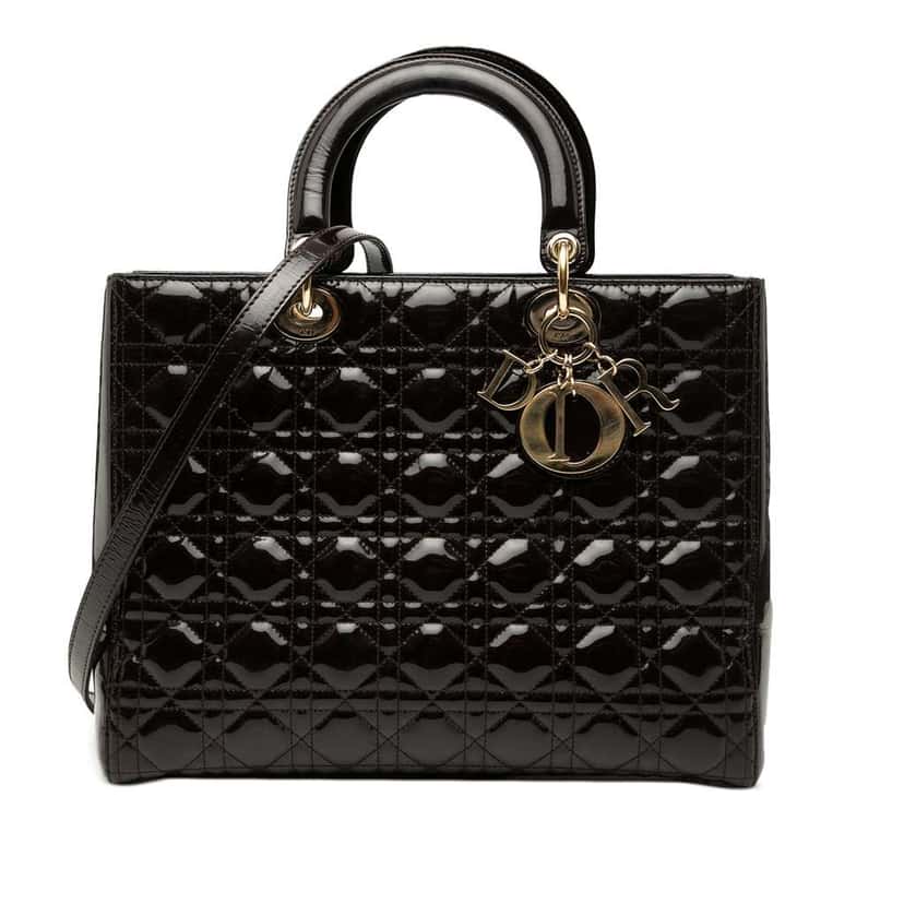 Dior Large Patent Cannage Lady Dior Brown Leather Very good condition - Front View