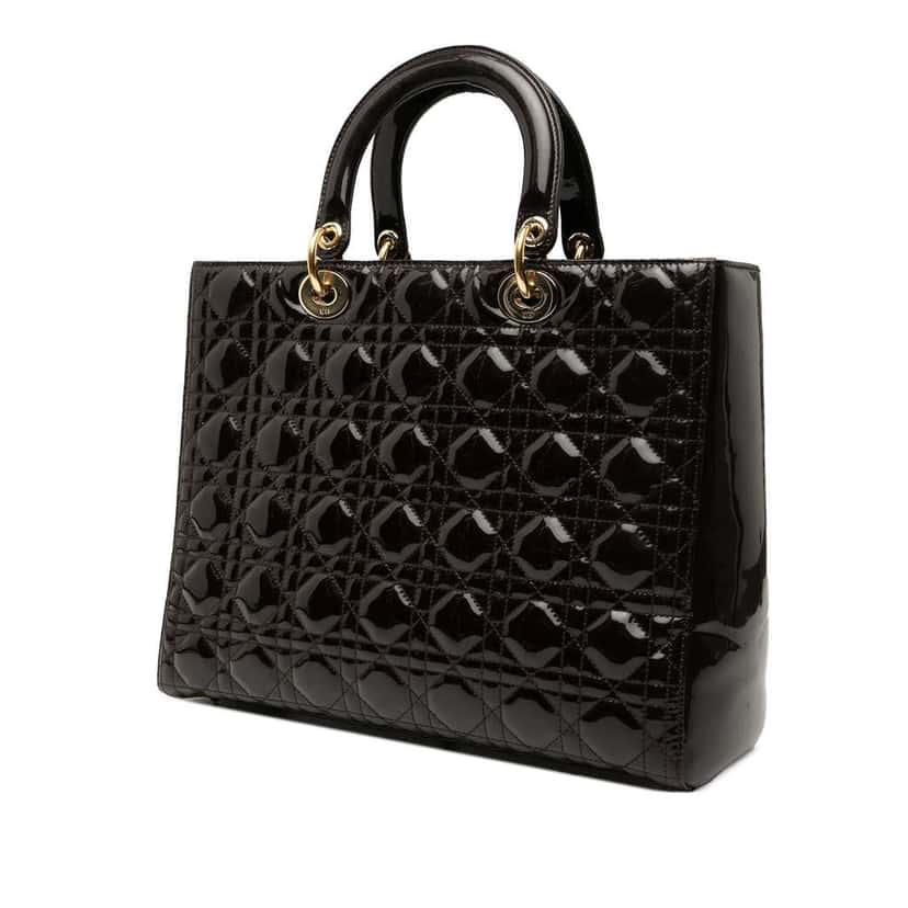 Dior Large Patent Cannage Lady Dior Brown Leather Very good condition - Back View