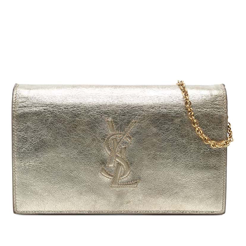 Saint Laurent Crinkled Metallic Calfskin Belle de Jour Chain Clutch Gold Leather Good condition - Front View