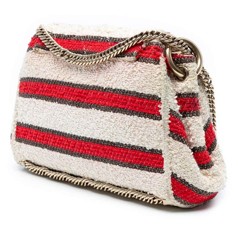 Chanel CC Quilted Tweed Striped Single Flap White Tweed Good condition - Back View
