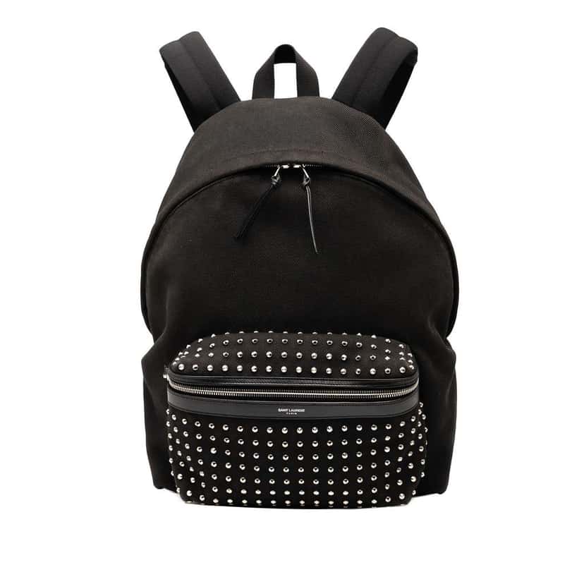 Saint Laurent Studded Canvas City Backpack Black Canvas Good condition - Front View