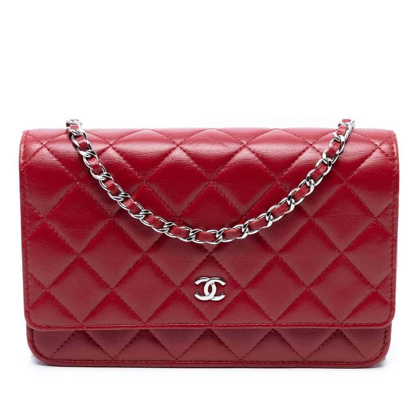 Chanel CC Quilted Lambskin Wallet on Chain Red Leather Good condition - Front View