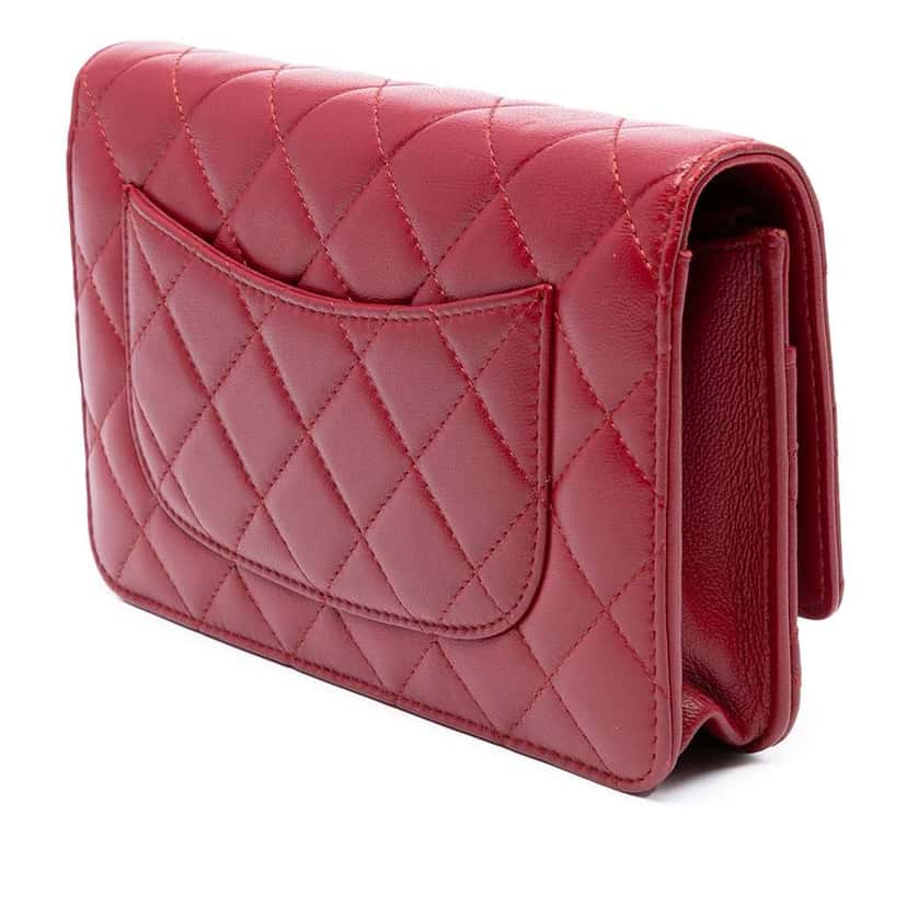 Chanel CC Quilted Lambskin Wallet on Chain Red Leather Good condition - Back View