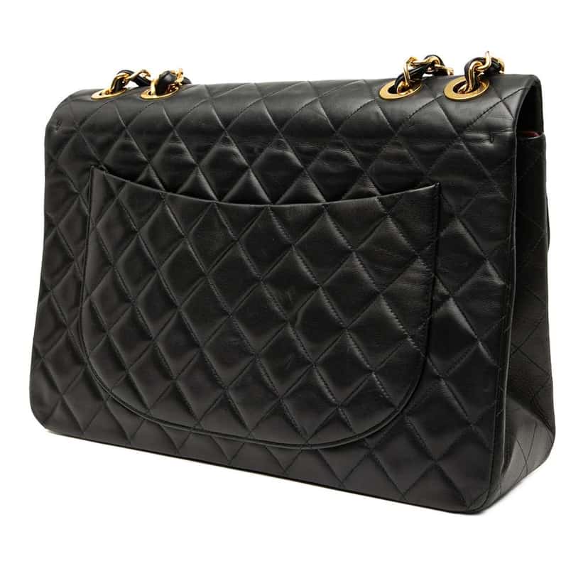 Chanel Maxi XL Classic Lambskin Single Flap Black Leather Good condition - Back View