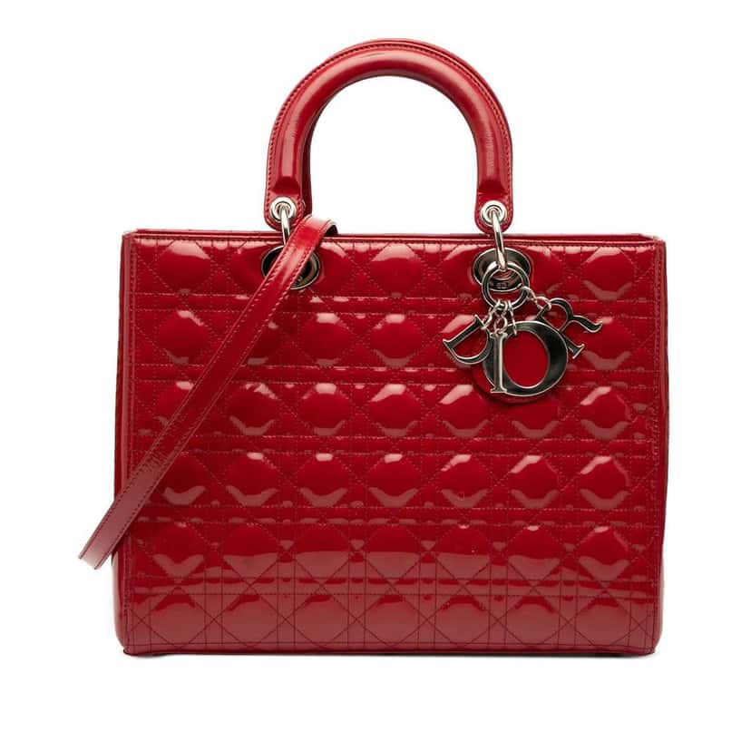Dior Large Patent Cannage Lady Dior Red Leather Good condition - Front View