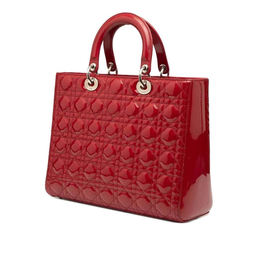 Dior Large Patent Cannage Lady Dior Red Leather Good condition - Back View