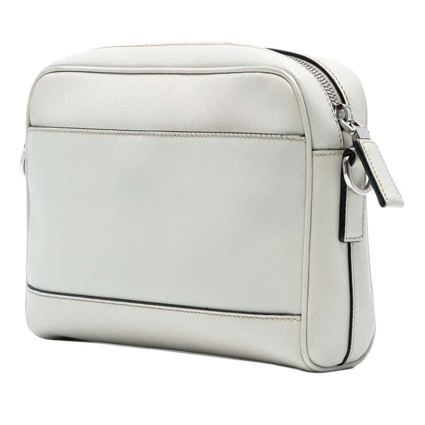 Prada Saffiano Travel Triangle Wristlet Crossbody White Leather Good condition - Back View