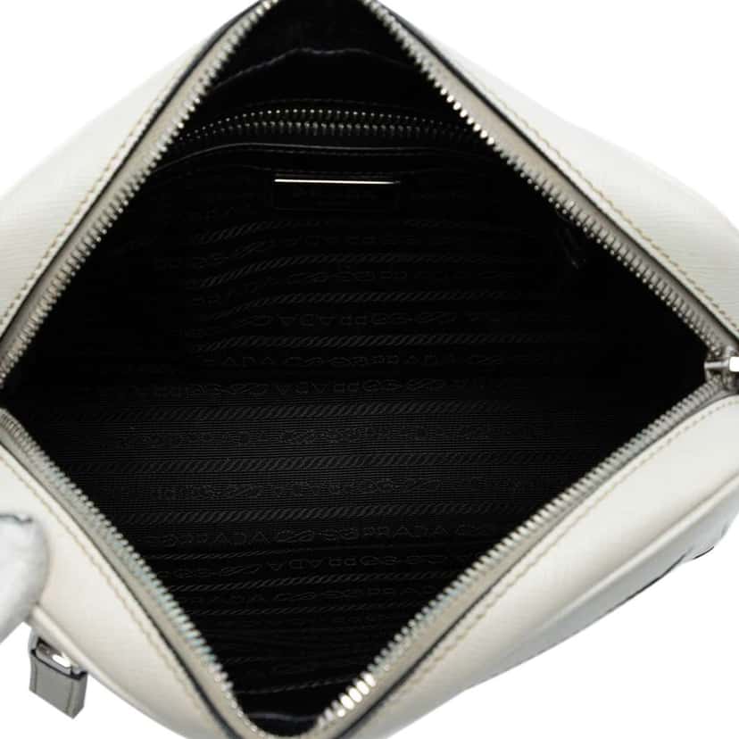 Prada Saffiano Travel Triangle Wristlet Crossbody White Leather Good condition - Model View