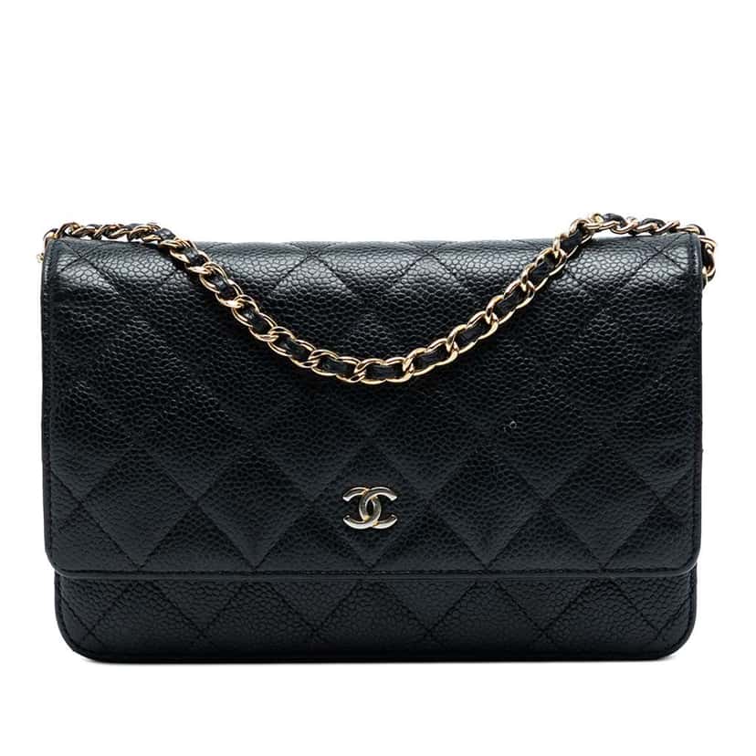 Chanel CC Quilted Caviar Wallet on Chain Black Leather Good condition - Front View