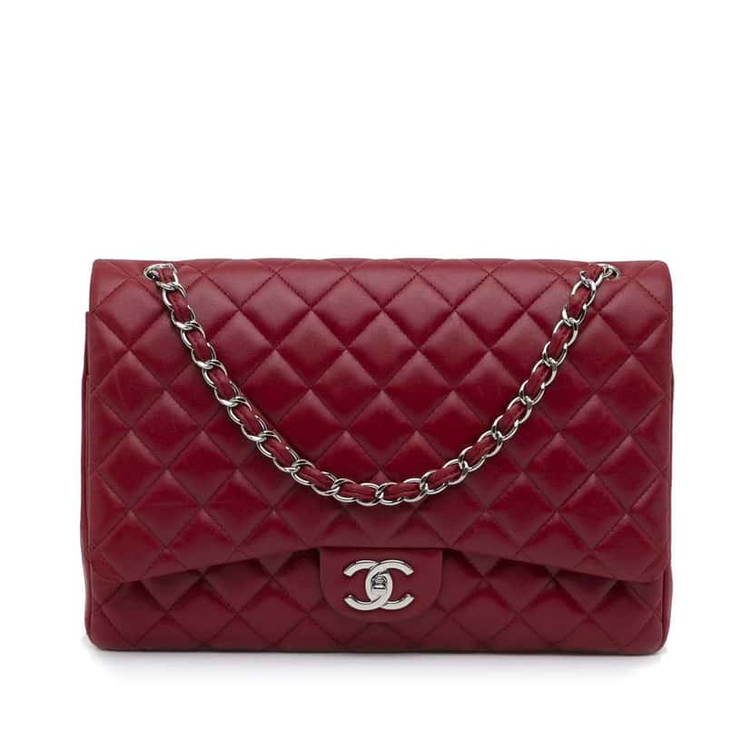 Chanel Maxi Classic Lambskin Double Flap Red Leather Good condition - Front View