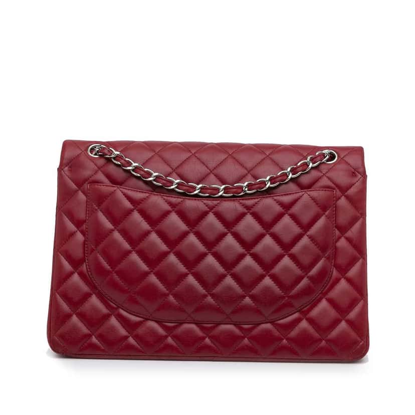 Chanel Maxi Classic Lambskin Double Flap Red Leather Good condition - Model View