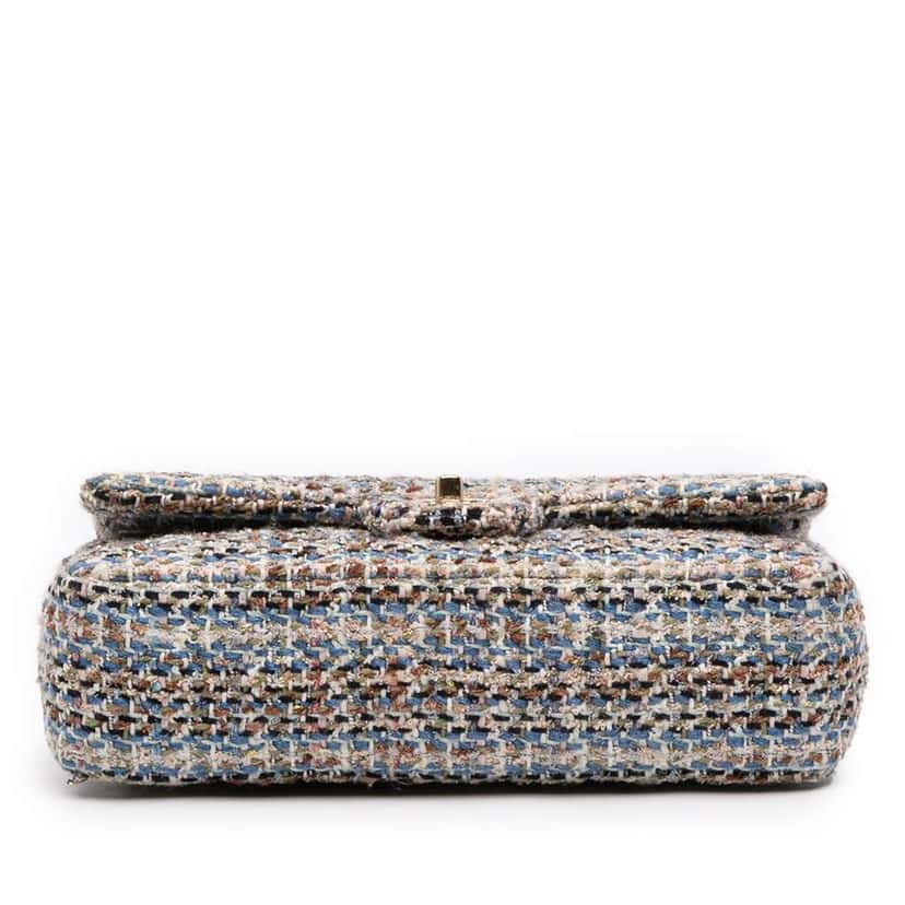 Chanel Medium Classic Tweed Double Flap Blue Tweed Fair condition - Inside View