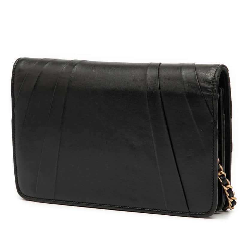 Chanel Lambskin Pyramid Wallet On Chain Black Leather Good condition - Back View
