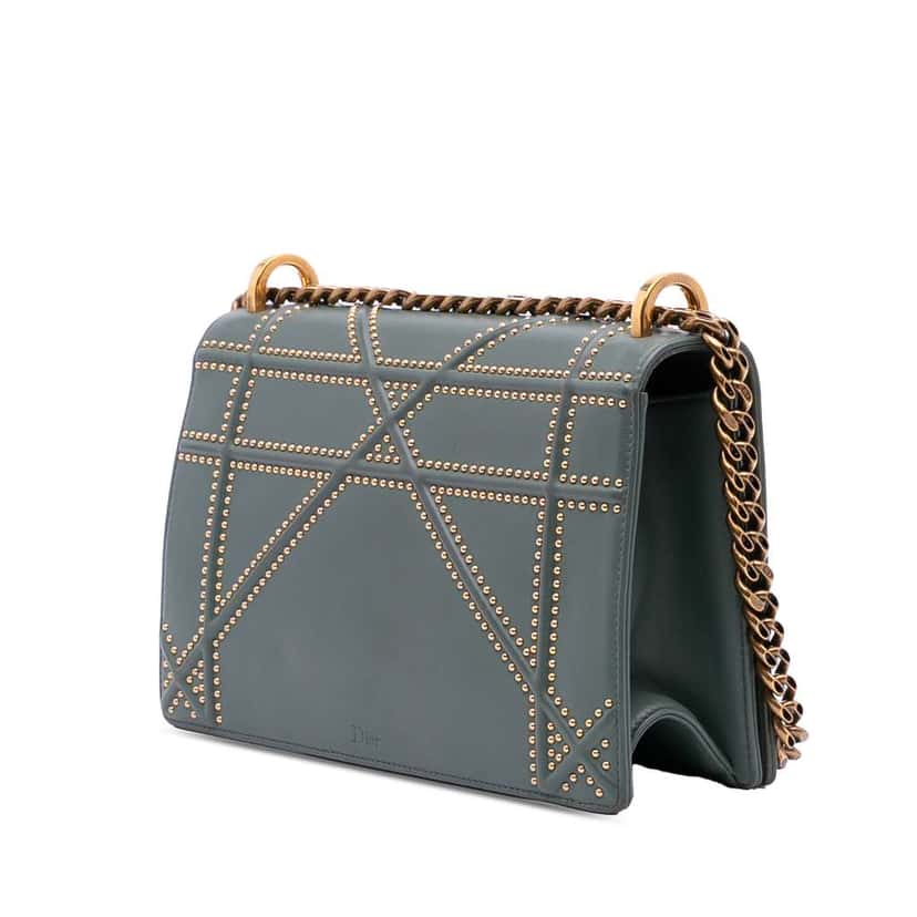 Dior Medium Studded Lambskin Diorama Flap Green Leather Good condition - Back View