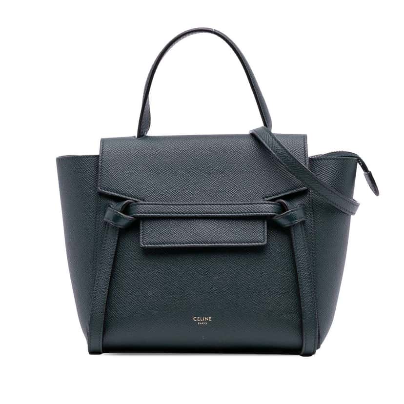 Celine Nano Grained Calfskin Belt Bag Green Leather Good condition - Front View