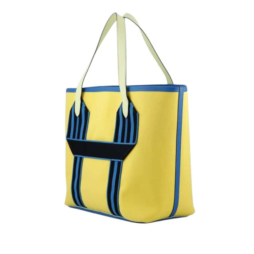 Hermès Toile and Clemence Pursangle Tote Yellow Canvas Good condition - Back View