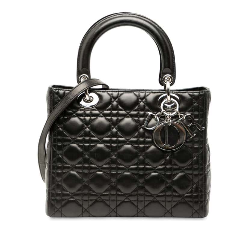 Dior Medium Lambskin Cannage Lady Dior Black Leather Good condition - Front View