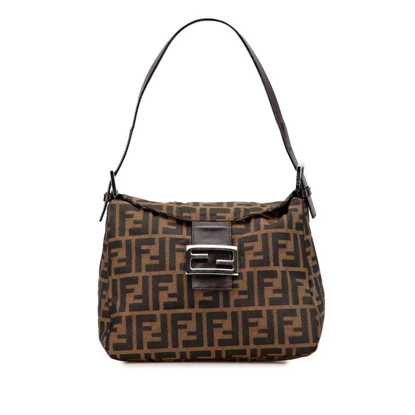 Fendi Zucca Canvas Double Flap Shoulder Bag Brown Canvas Good condition - Front View