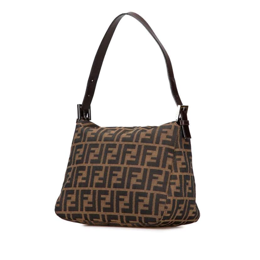 Fendi Zucca Canvas Double Flap Shoulder Bag Brown Canvas Good condition - Back View