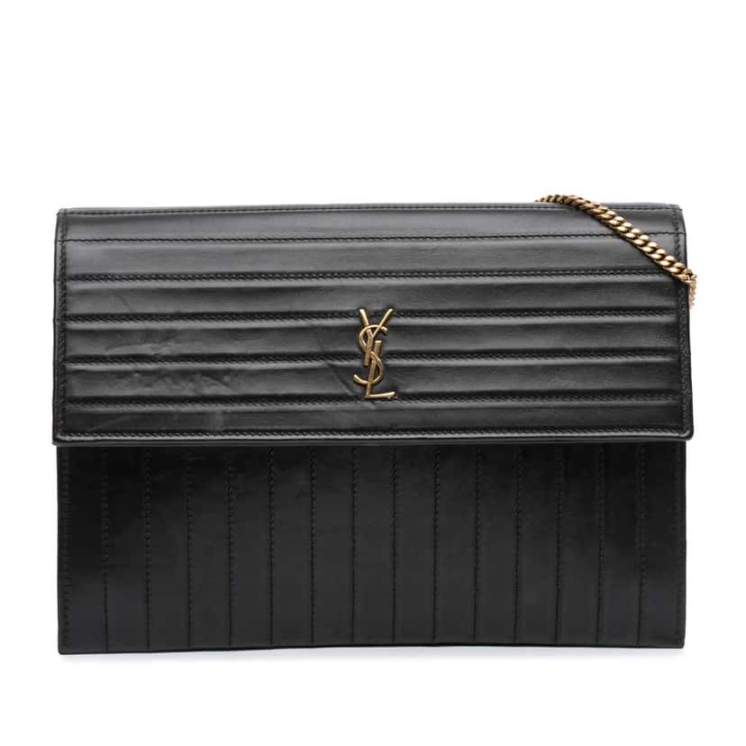 Saint Laurent Quilted Calfskin Victoire Chain Crossbody Black Leather Very good condition - Front View