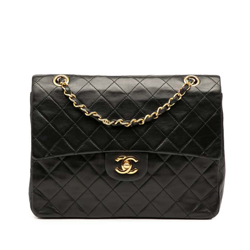 Chanel Medium Tall Classic Lambskin Double Flap Black Leather Good condition - Front View