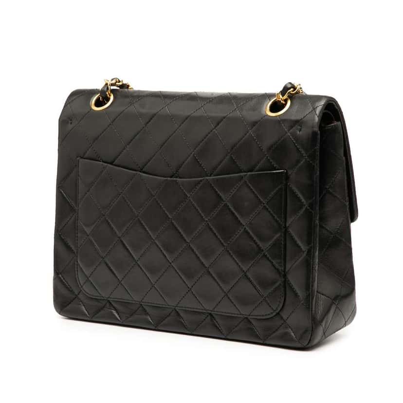 Chanel Medium Tall Classic Lambskin Double Flap Black Leather Good condition - Back View