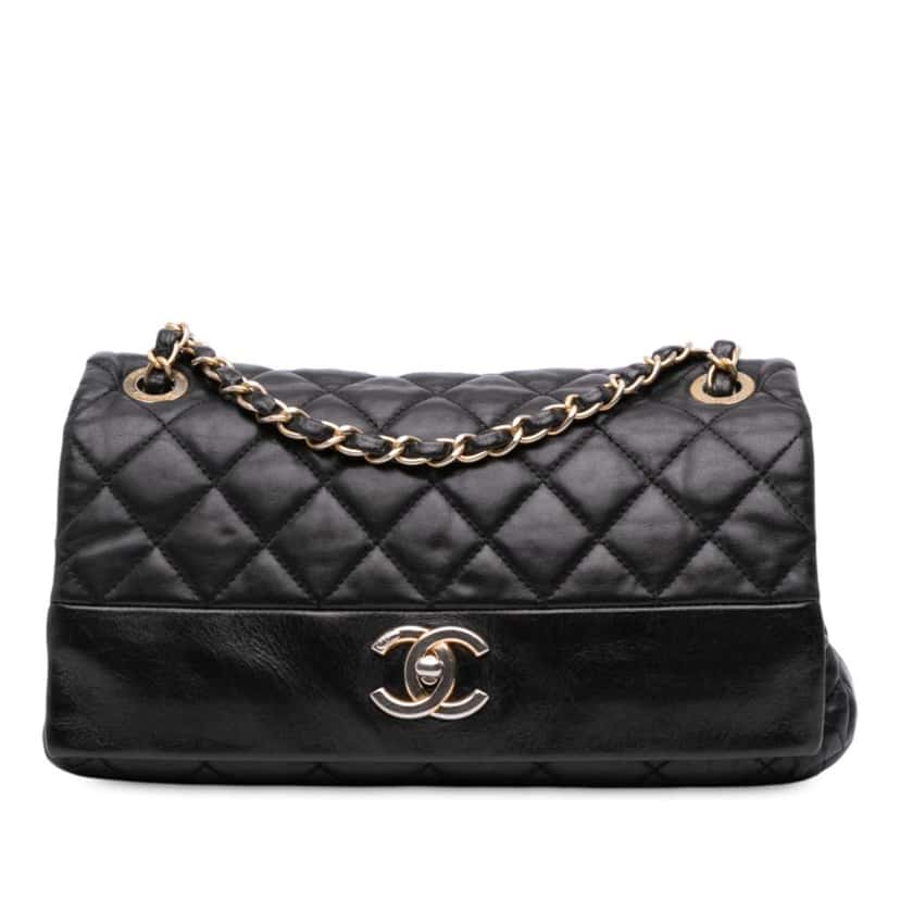 Chanel Medium Quilted Calfskin Soft Elegance Flap Black Leather Good condition - Front View