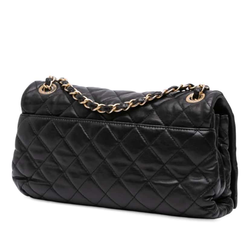 Chanel Medium Quilted Calfskin Soft Elegance Flap Black Leather Good condition - Back View