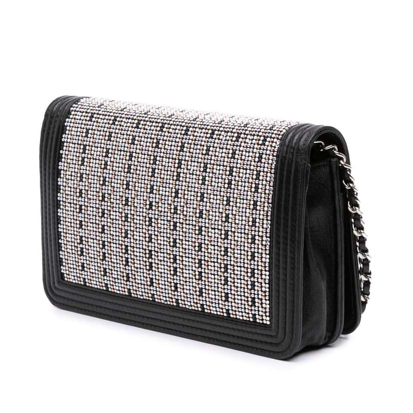 Chanel Lambskin Crystal Studded Boy Wallet on Chain Black Leather Good condition - Back View