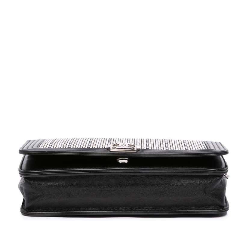 Chanel Lambskin Crystal Studded Boy Wallet on Chain Black Leather Good condition - Inside View
