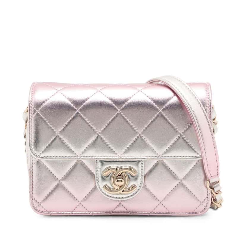 Chanel Mini Metallic Lambskin Like a Wallet Flap Pink Leather Good condition - Front View