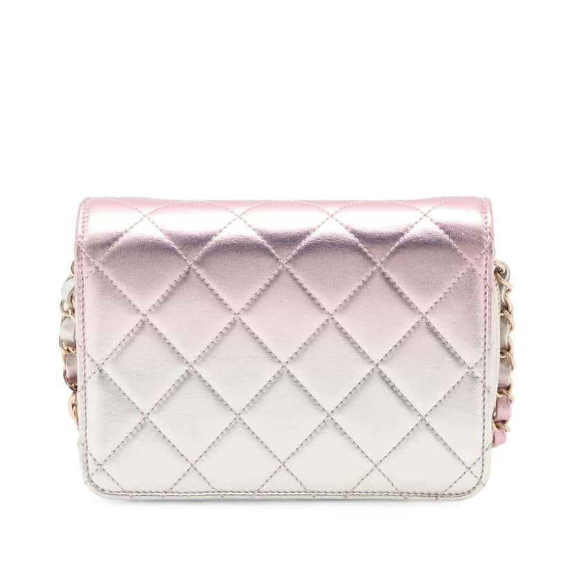 Chanel Mini Metallic Lambskin Like a Wallet Flap Pink Leather Good condition - Back View