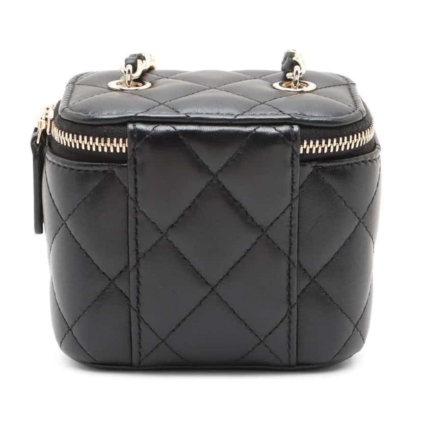 Chanel Mini Lambskin Vanity Case with Chain Black Leather Good condition - Back View