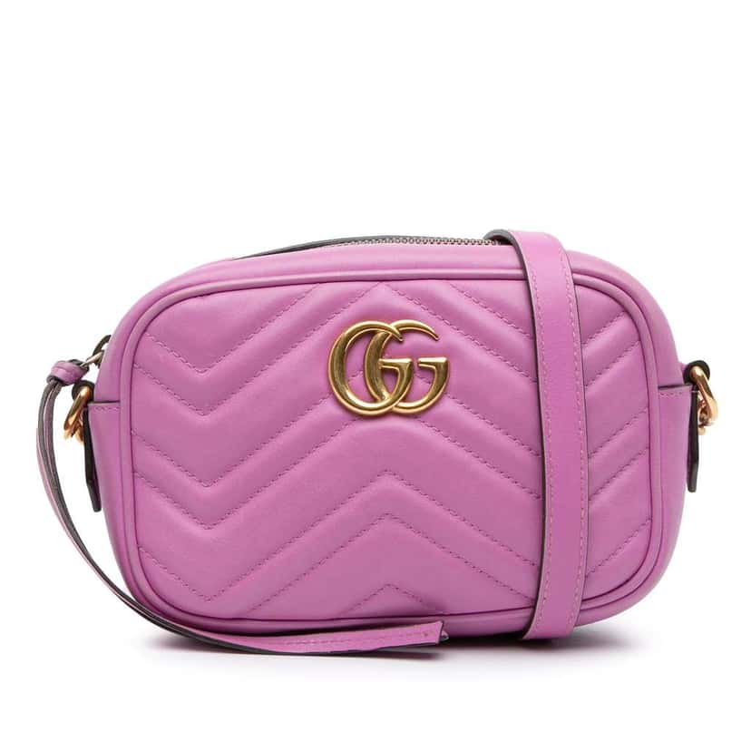Gucci Mini GG Marmont Matelasse Leather Crossbody Pink Leather Good condition - Front View