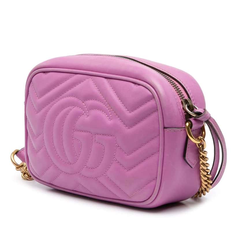 Gucci Mini GG Marmont Matelasse Leather Crossbody Pink Leather Good condition - Back View