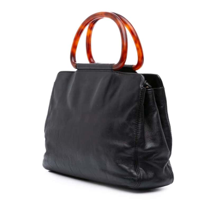 Chanel CC Lambskin Tortoise Top Handle Tote Black Leather Good condition - Back View