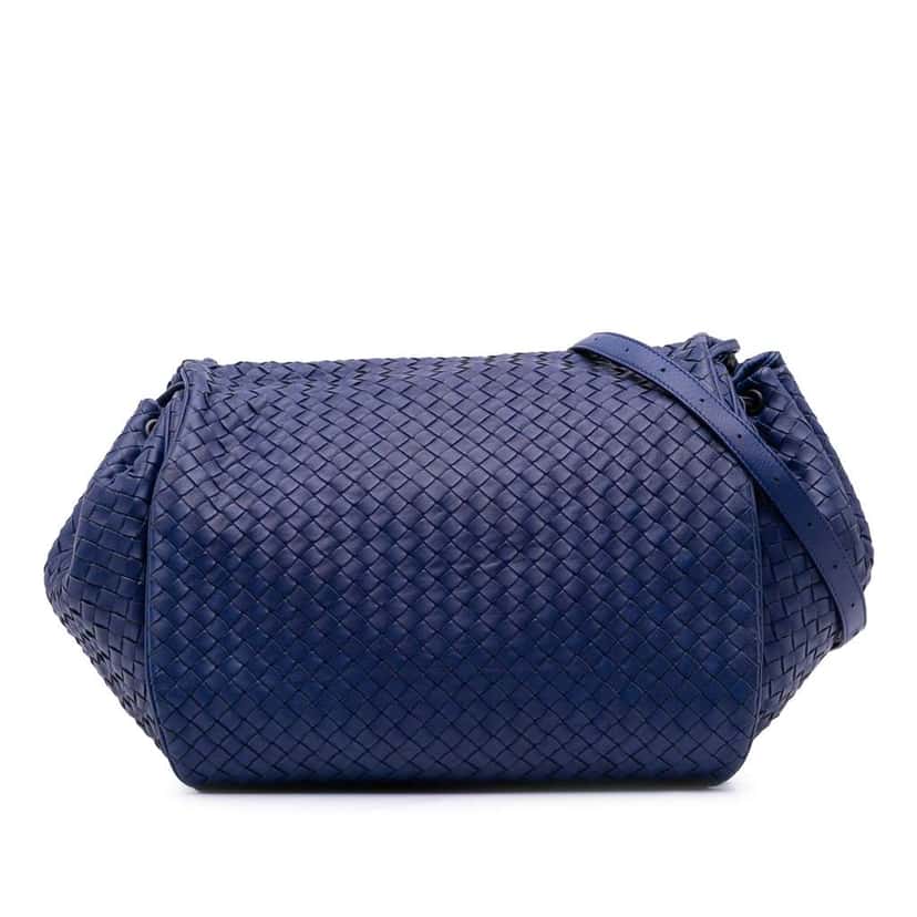 Bottega Veneta Nappa Intrecciato Flap Crossbody Blue Leather Good condition - Front View