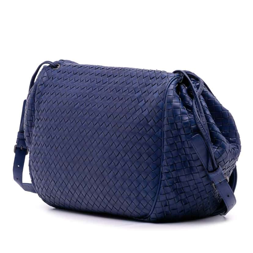 Bottega Veneta Nappa Intrecciato Flap Crossbody Blue Leather Good condition - Back View