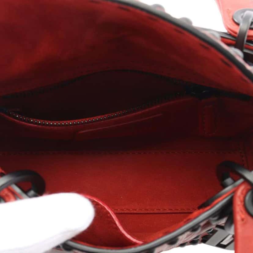 Dior Mini Embossed Calfskin Cannage Studded Flower Lady Dior Red Leather Good condition - Inside View