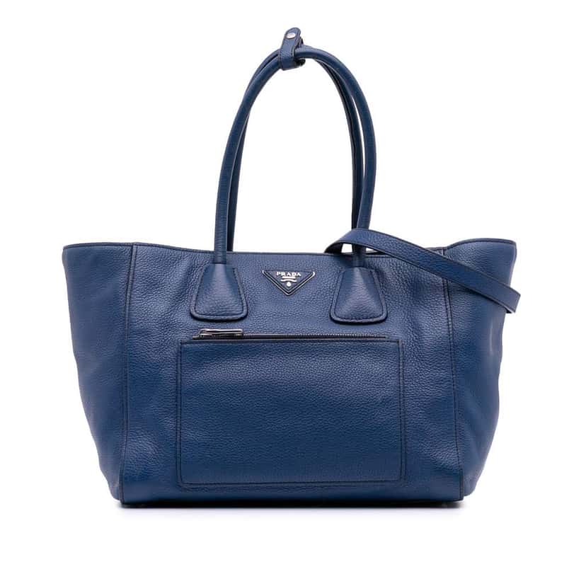 Prada Vitello Phenix Shopping Tote Blue Leather Good condition - Front View