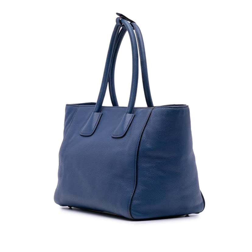 Prada Vitello Phenix Shopping Tote Blue Leather Good condition - Back View