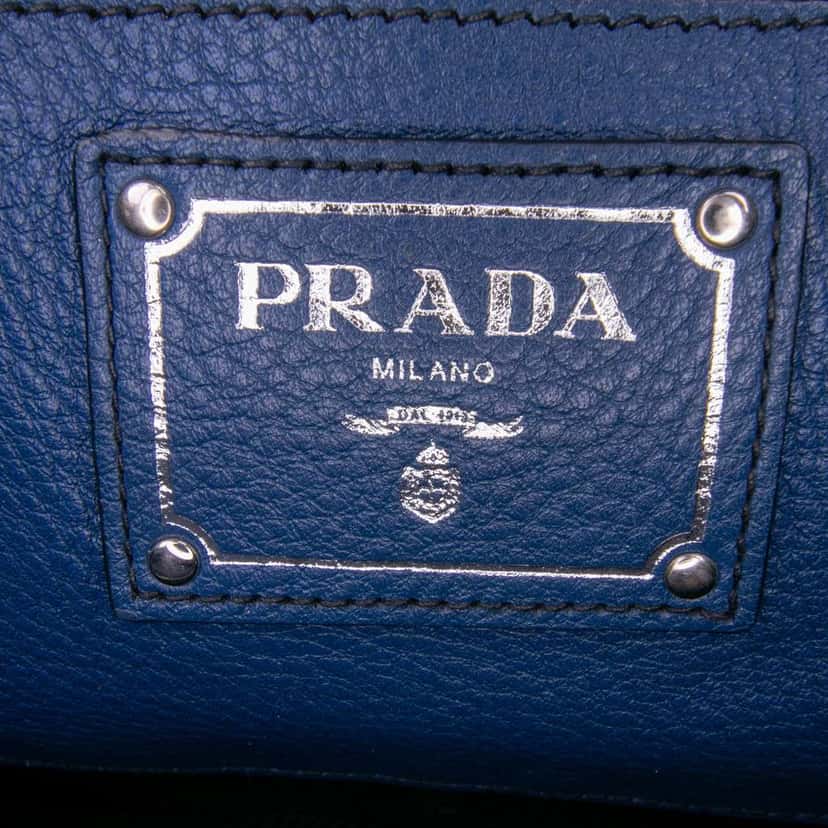Prada Vitello Phenix Shopping Tote Blue Leather Good condition - Box View