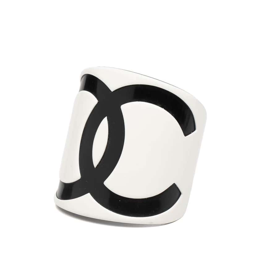 Chanel Resin CC Logo Cuff Bracelet White Good condition - Back View