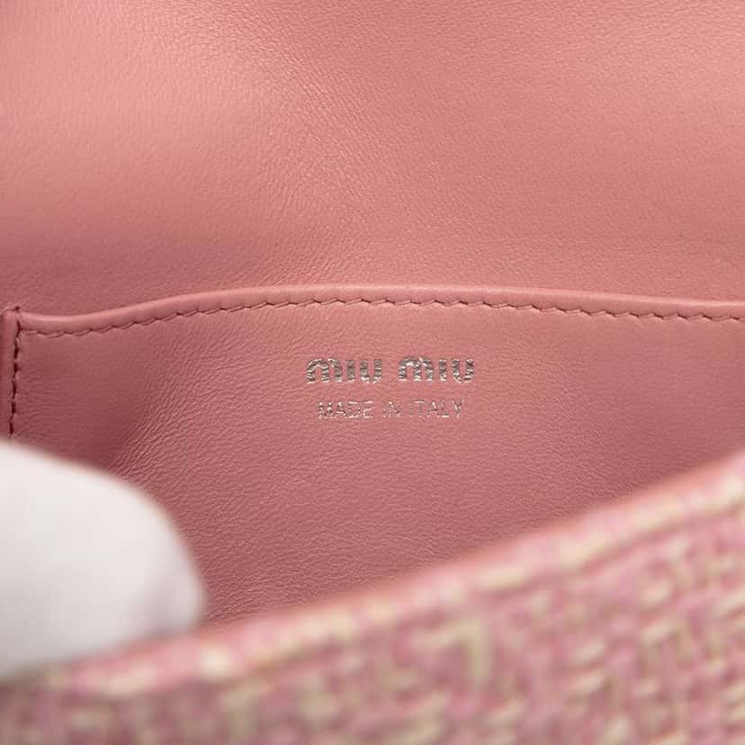 Miu Miu Matelasse Tweed Faux Pearl Chain Shoulder Bag Pink Tweed Good condition - Box View