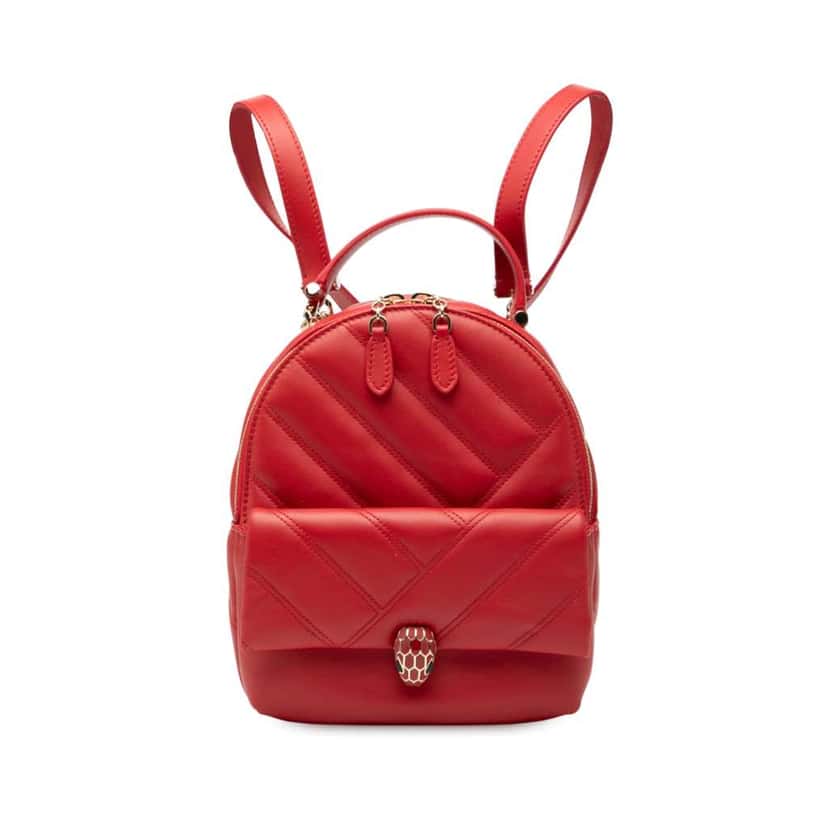 Bvlgari Leather Serpenti Cabochon Backpack Red Leather Very good condition - Front View